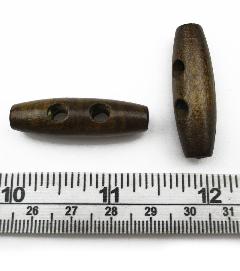 All In One 50pcs Brown 2 Hole Sewing Wood Toggle Buttons Stained Chery Oval 35x11mm(1-3/8x7/16 ) - Image 2